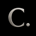 A metallic silver letter 'C' with a small dot to the right, shown on a solid black background.